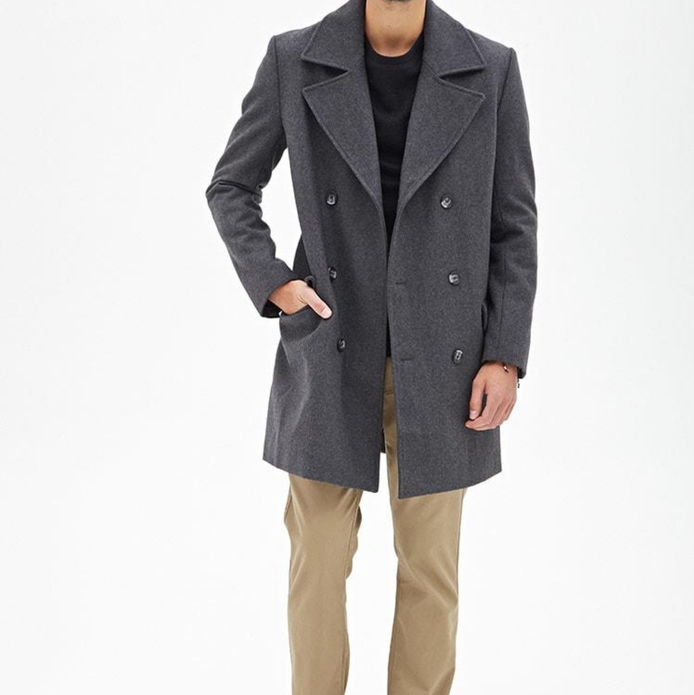 F21 Men's Grey Pea Coat XL